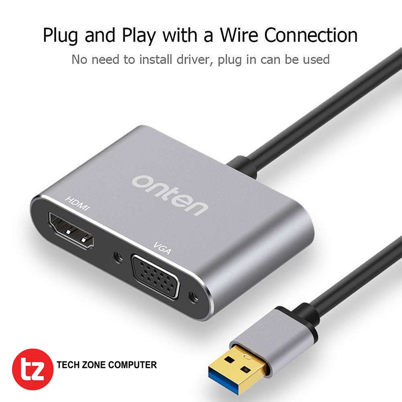 Onten USB3.0 to HDMI and VGA Adapter