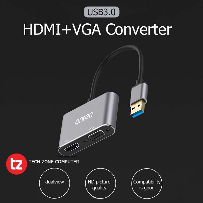 Onten USB3.0 to HDMI and VGA Adapter