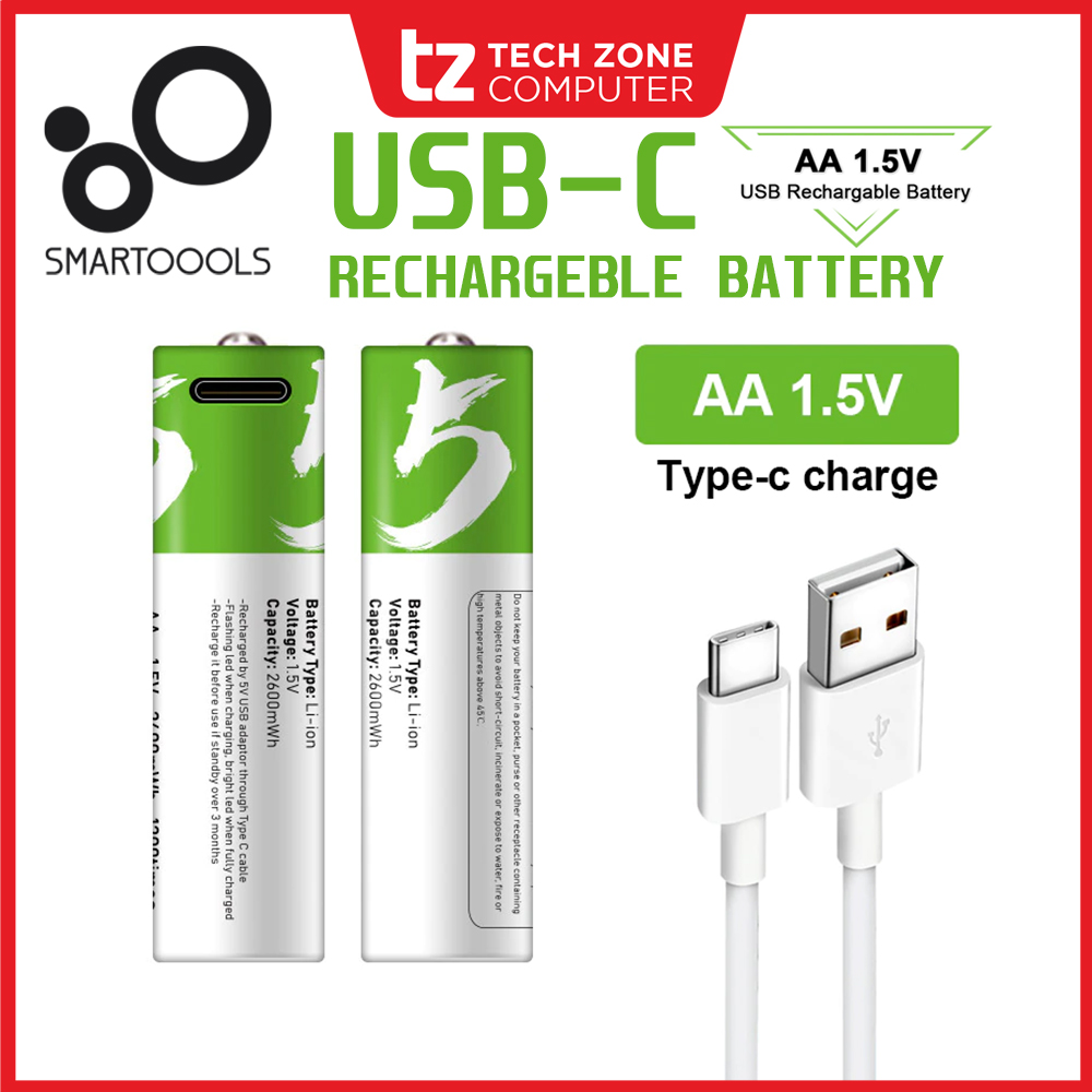 SMARTOOOLS Type C USB Cable Rechargeable Battery 1.5V AA USBC TypeC